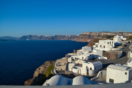 Oia village on Santorini island, Greece. Panoramic view.の写真素材
