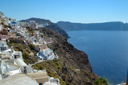Santorini, Greece. Picturesque view of the sea and the town of Oia.の写真素材