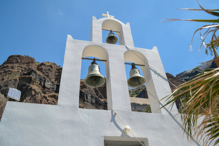 Image of a white church on the island of Santorini, Greeceの写真素材