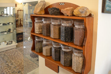 Jars with different contents on the shelfの写真素材