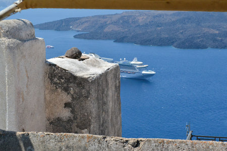 Greece, Santorini island, view of the seaの写真素材