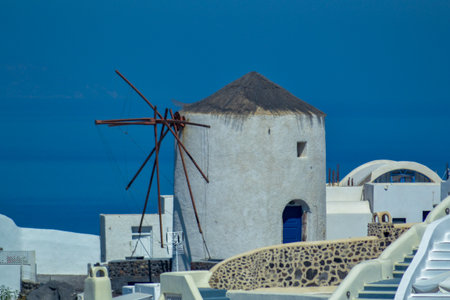 Santorini island, Greece. Traditional windmill in Oia village.の写真素材