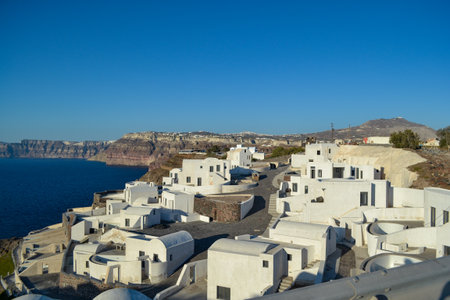 Panoramic view of Oia village on Santorini island, Greeceの写真素材