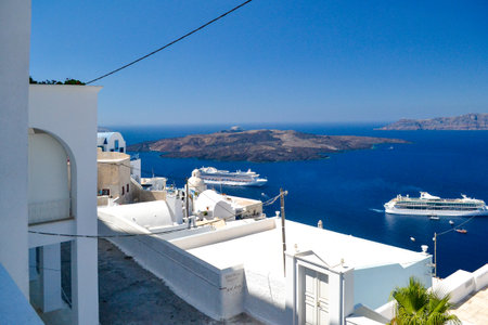White architecture on Santorini island, Greece. Beautiful summer landscape.の写真素材