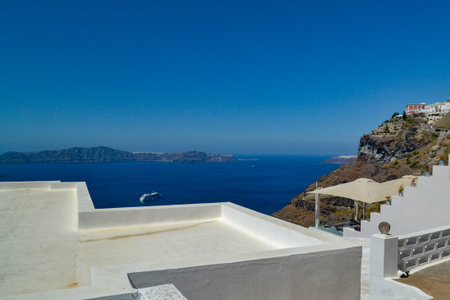 Panoramic view of Oia town on Santorini island, Greeceの写真素材
