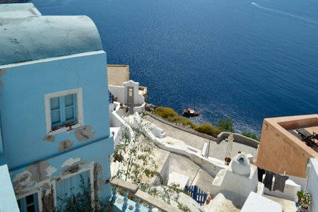 Oia village on Santorini island, Greece. Beautiful summer landscape.の写真素材