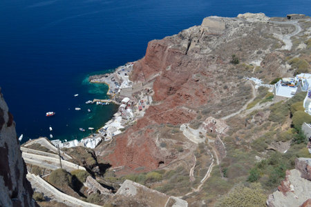 The picturesque and charming island of Santorini in the Cycladesの写真素材