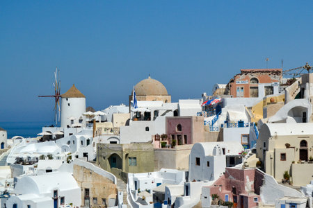 Panoramic view of Oia town on Santorini island, Greeceの写真素材