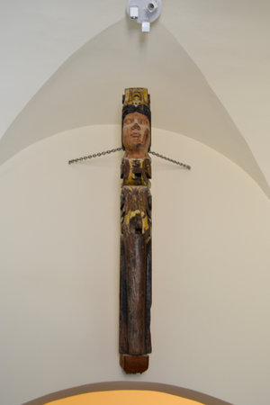 Wooden cross in the Church of St. Francis of Assisi in Zagreb, Croatiaの写真素材