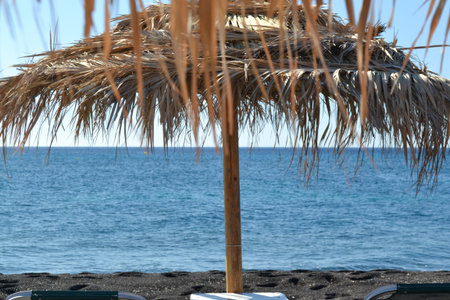 Parasol on the beach in Lanzarote, Canary Islands, Spainの写真素材