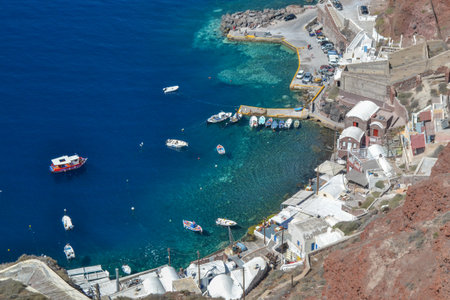 The picturesque and charming island of Santorini in the Cycladesの写真素材