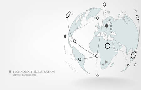 Abstract vector connect circle with world map.technology global network conceptのイラスト素材