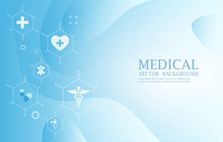 Abstract vector medical icons on blue wavy fluid backgroundのイラスト素材