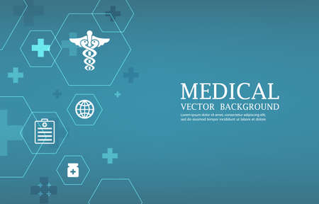 Modern vector medical wallpaper.geometric hexagon shape.medical icons.blue vector background.のイラスト素材
