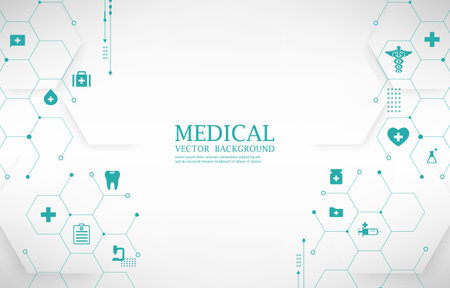 White modern medical vector wallpaper.geometric hexagon.medical icons.technology background.のイラスト素材