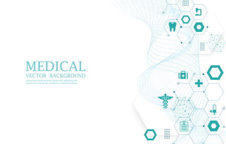 Medical wallaper.geometric hexagon shape.icons.white modern wallpaper.のイラスト素材
