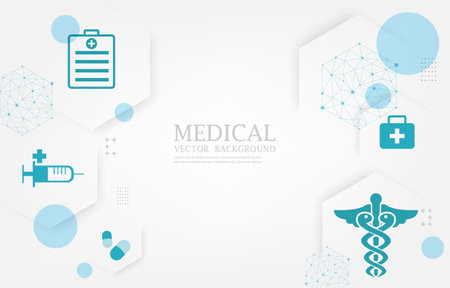 Modern white medical vector background.geometric hexagon shape.medical icons set.のイラスト素材