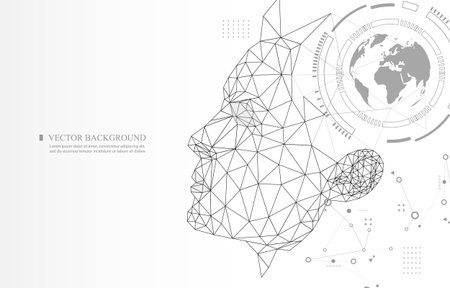 white background artificial intelligence technology.human polygon face concept.global communication data.のイラスト素材