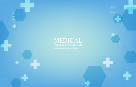 Blue color medical wallpaper.futuristic medical background.geometric hexagon and cross shape.のイラスト素材