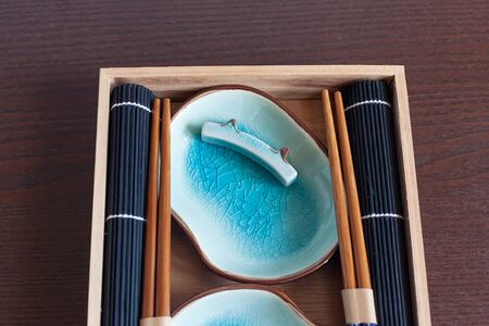 Japanese sushi with soy sauce and wasabi.の写真素材