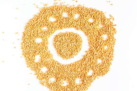 Three canned green peas, macro close-up isolated on white backround, top viewの写真素材