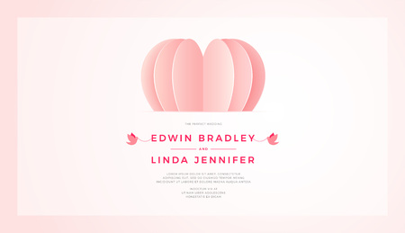 Happy Wedding postcard with love symbol paper art flying elements on white pink background. women's, birthday, mother's day, anniversary greeting card design. Eps10 vector illustrationのイラスト素材