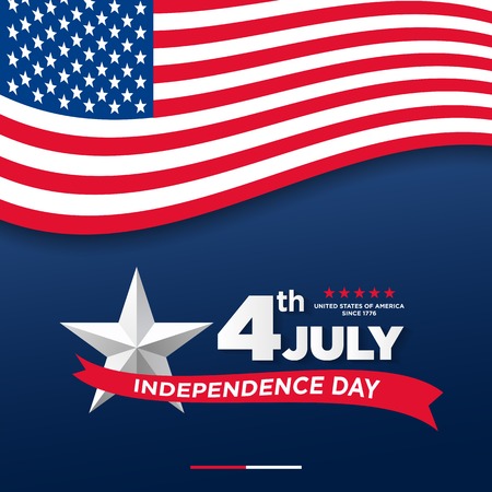4th of July, United Stated independence day greeting. Fourth of July on blue background design. Usable as greeting card, banner, flyerのイラスト素材