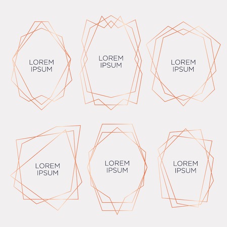 Gold collection of geometrical polyhedron, art deco style for wedding invitation and birthday party, luxury elegant templates, decorative patterns, Modern abstract elements, vector illustration, isolated on white backgroundsのイラスト素材