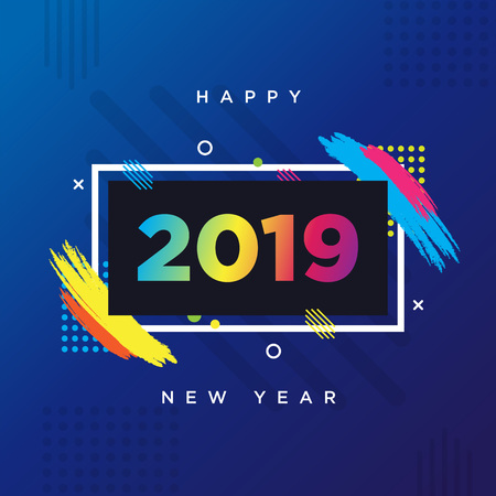 Happy New Year 2019 card theme. Vector background frame for text Modern Art graphics for hipsters.のイラスト素材