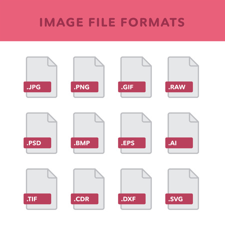 Set of image File Formats and Labels in flat icons style. Vector illustrationのイラスト素材