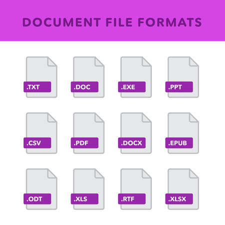 Set of Document File Formats and Labels in flat icons style. Vector illustrationのイラスト素材