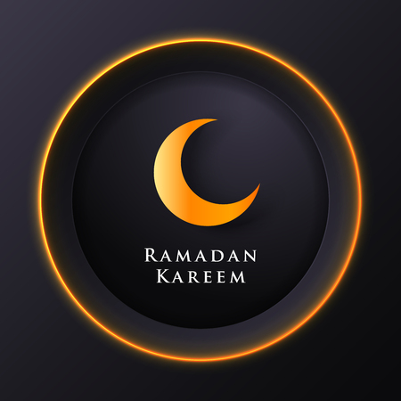 Islamic circle for ramadan kareem vector greeting banner background with art paper cut style, shiny moon and mosque scenery. Creative design card, poster. Traditional Islamic holidayのイラスト素材