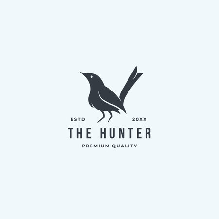 Black standing bird logo hunter isolated on white background. premium vector ideaのイラスト素材