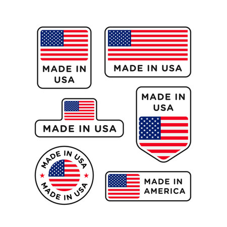 Various made in USA labels set, American product emblemのイラスト素材