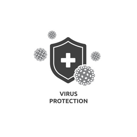 Virus with shield protection from the virus. Premium icon vectorのイラスト素材