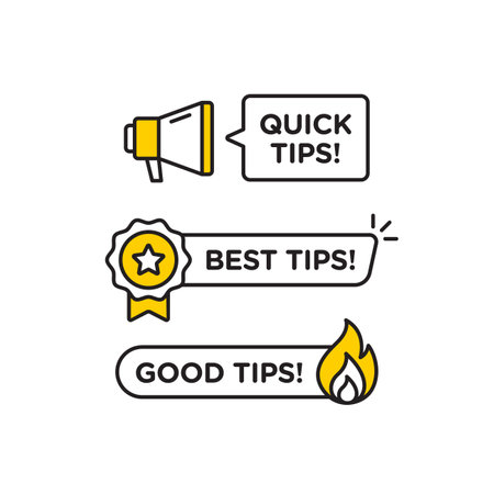 Quick tips, helpful tricks vector icon or symbol set with black and yellow color and light bulb element suitable for web. emblems and banners vector set isolatedのイラスト素材