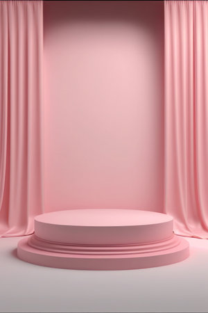 Empty pink podium with curtains for product displayの写真素材