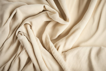 Beige woven textile drape background. Waving cloth fabric canvasの写真素材