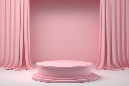 Empty pink podium with curtains for product displayの写真素材