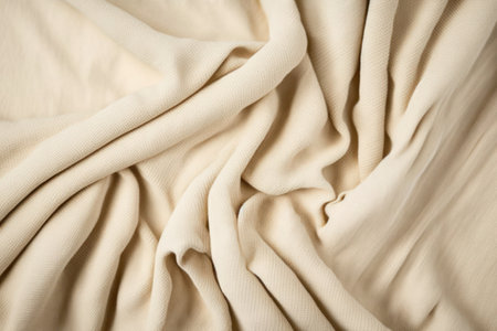 Beige woven textile drape background. Waving cloth fabric canvasの写真素材