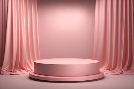 Empty pink podium with curtains for product displayの写真素材