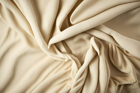 Beige woven textile drape background. Waving cloth fabric canvasの写真素材