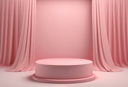 Empty pink podium with curtains for product displayの写真素材