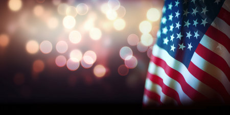 American flag with bokeh background with copy spaceの写真素材