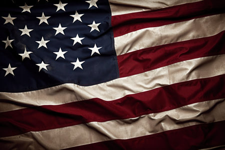 American flag waving in the wind. Retro lookの写真素材