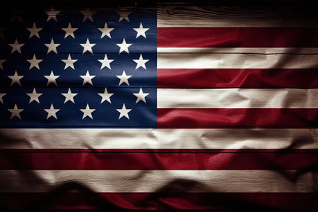 American flag waving in the wind. Retro lookの写真素材