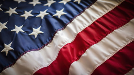 American flag waving in the wind. Close upの写真素材