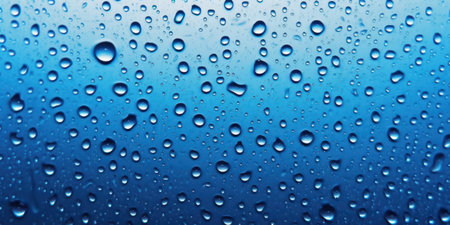 water drops on light blue background surfaceの写真素材