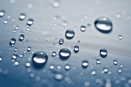 water drops on light blue background. Close up photoの写真素材