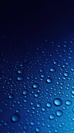 water drops on dark blue background. Close up photoの写真素材